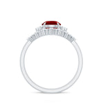 Vintage Inspired Lab Ruby and Diamond Trio Wedding Ring Set