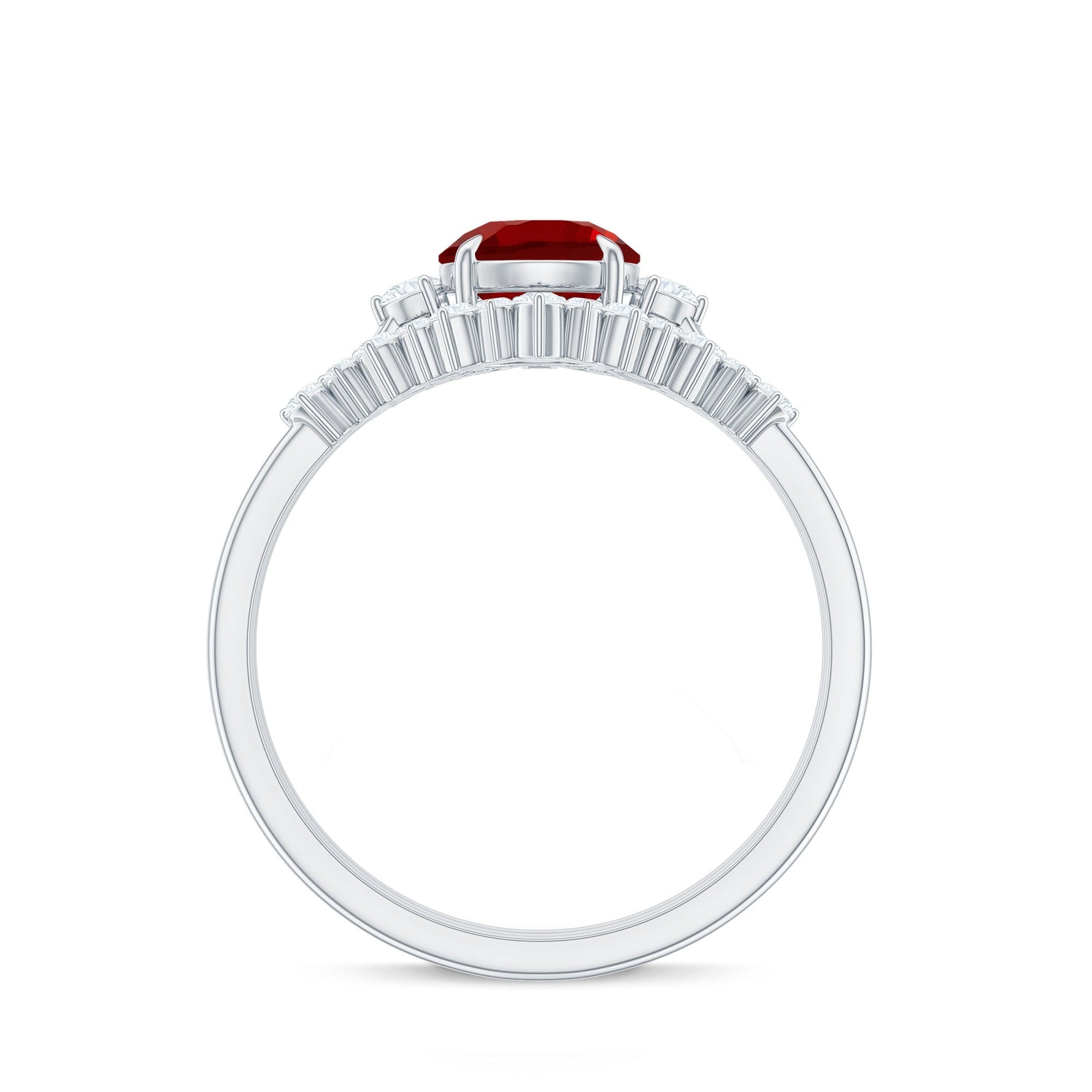 Vintage Inspired Lab Ruby and Diamond Trio Wedding Ring Set