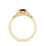 Vintage Inspired Lab Ruby and Diamond Trio Wedding Ring Set