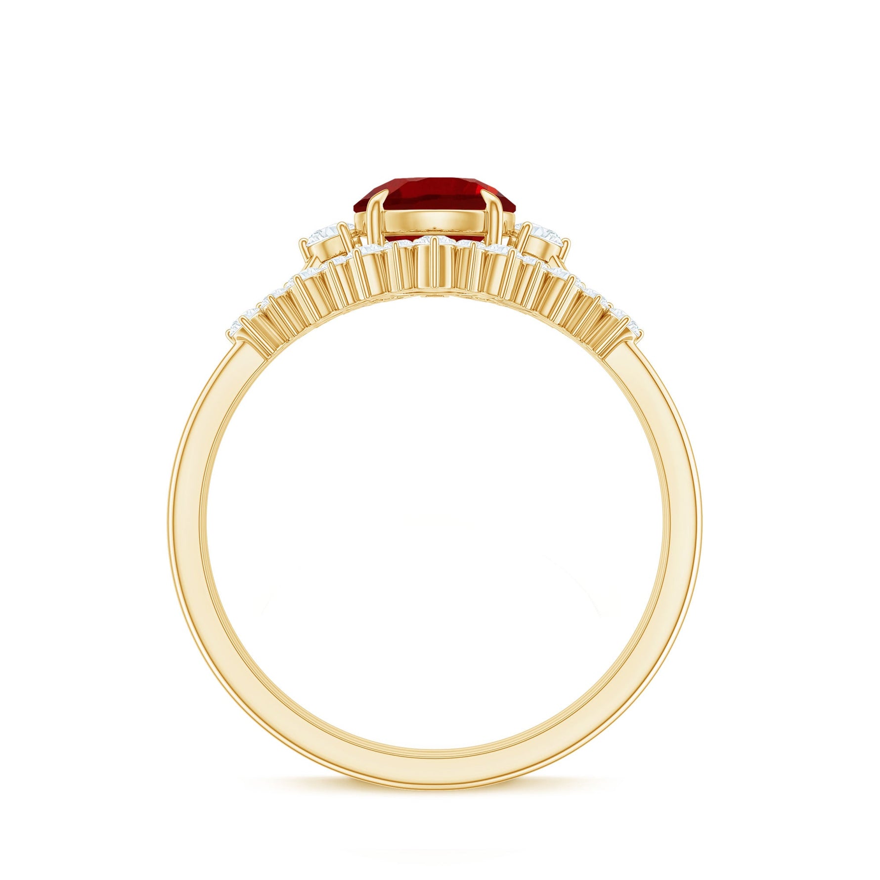 Vintage Inspired Lab Ruby and Diamond Trio Wedding Ring Set