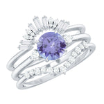 1.5 CT Round Tanzanite Designer Trio Wedding Ring Set with Diamond