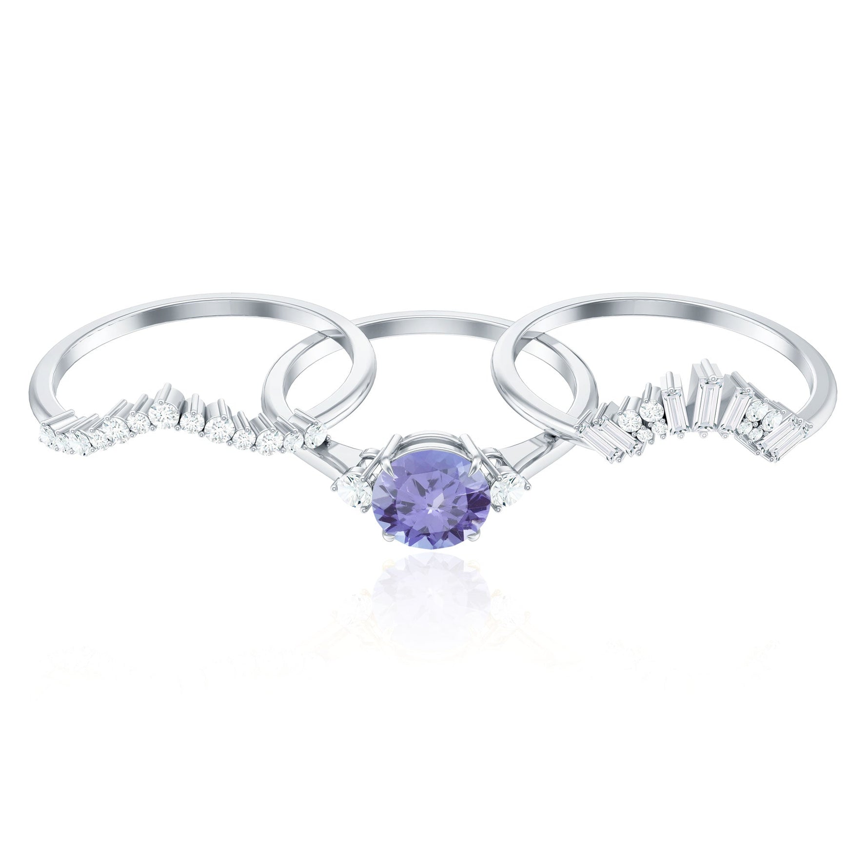 1.5 CT Round Tanzanite Designer Trio Wedding Ring Set with Diamond