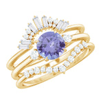 1.5 CT Round Tanzanite Designer Trio Wedding Ring Set with Diamond