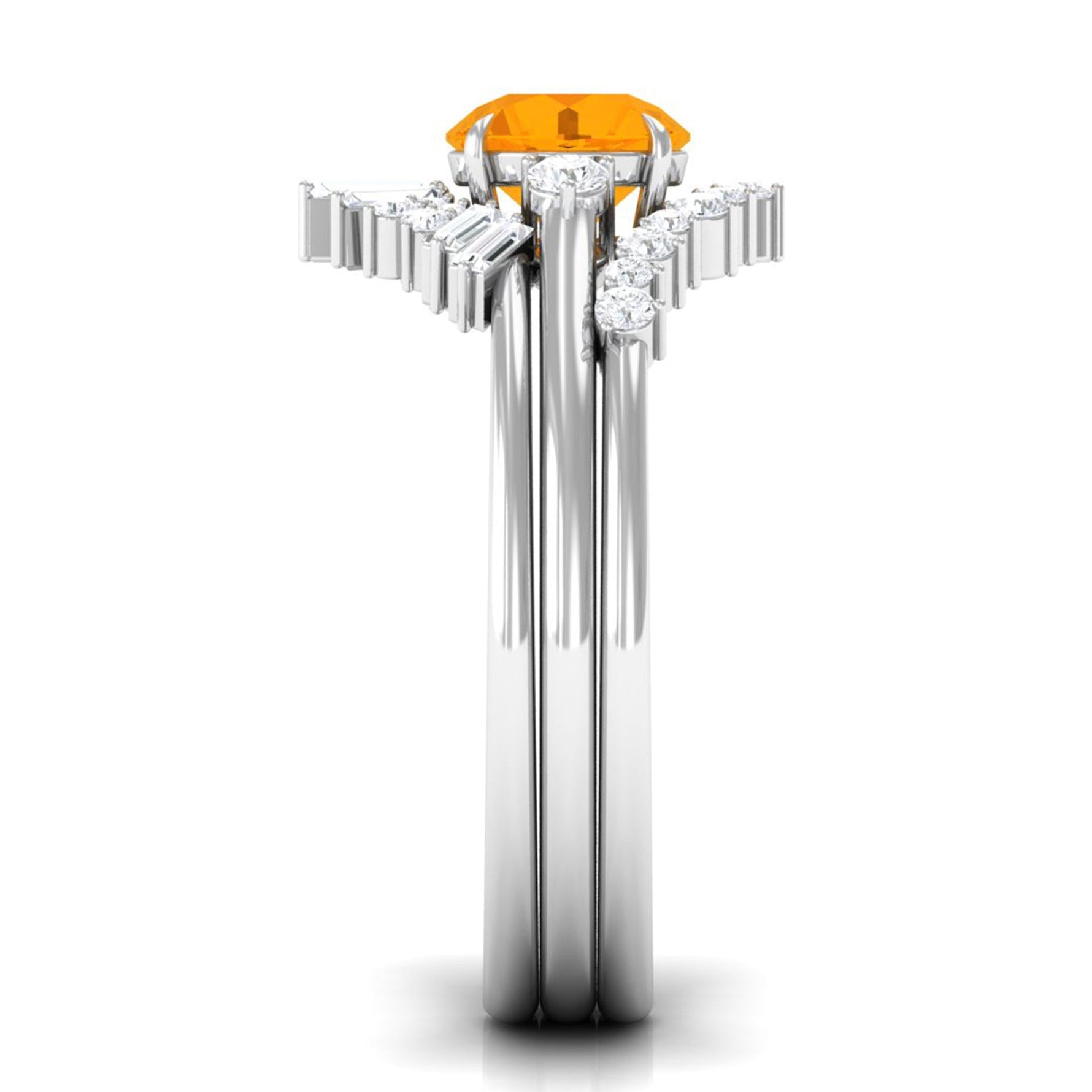 Fire Opal Designer Trio Wedding Ring Set with Moissanite