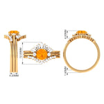 Fire Opal Designer Trio Wedding Ring Set with Moissanite