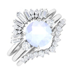 Round Moonstone Designer Trio Wedding Ring Set with Diamond