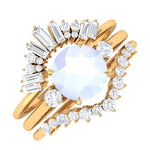 Round Moonstone Designer Trio Wedding Ring Set with Diamond