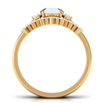 Round Moonstone Designer Trio Wedding Ring Set with Diamond