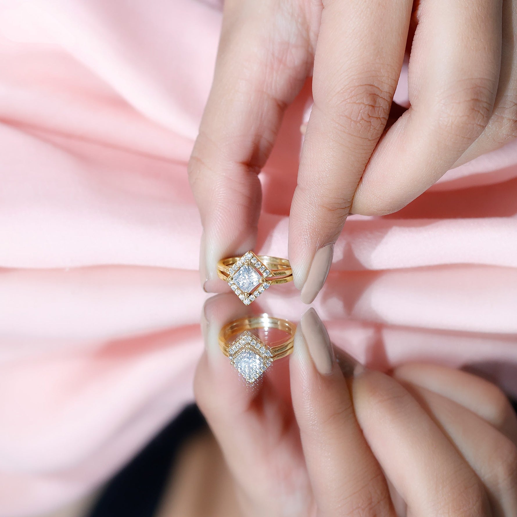 Certified Moissanite Princess Cut Wedding Ring Set for Women