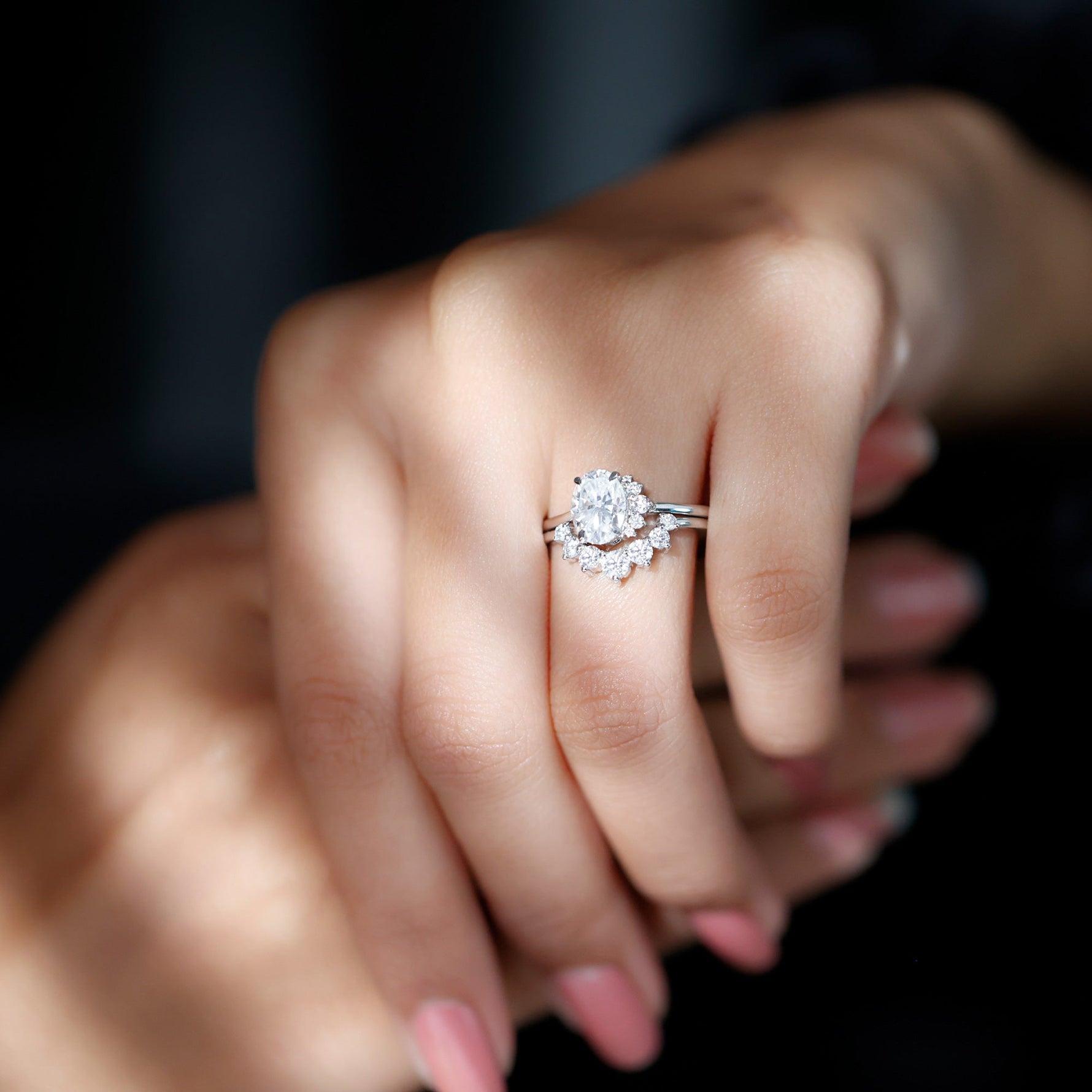 2 CT Oval Cut Moissanite Halo Wedding Ring Set With Certificate