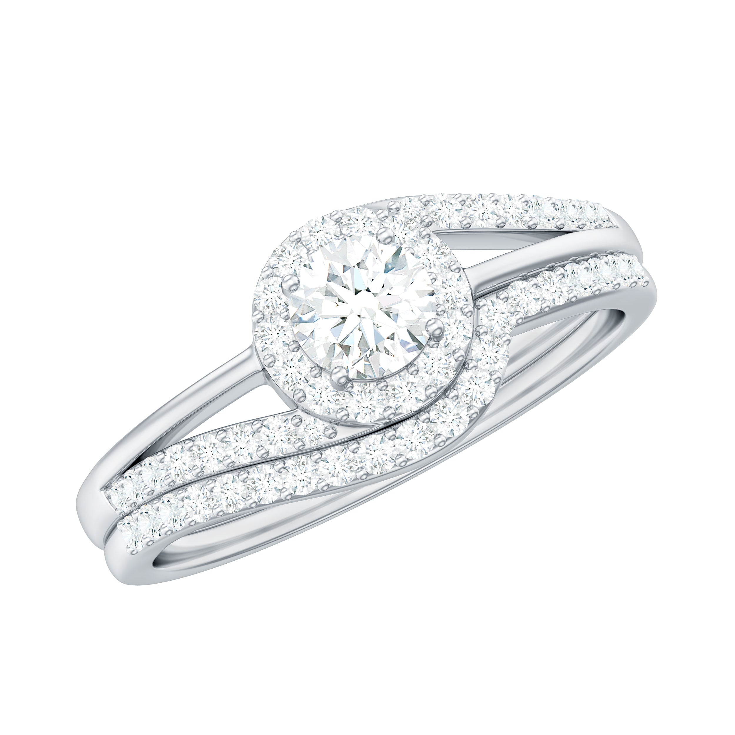Round Moissanite Bypass Wedding Ring Set