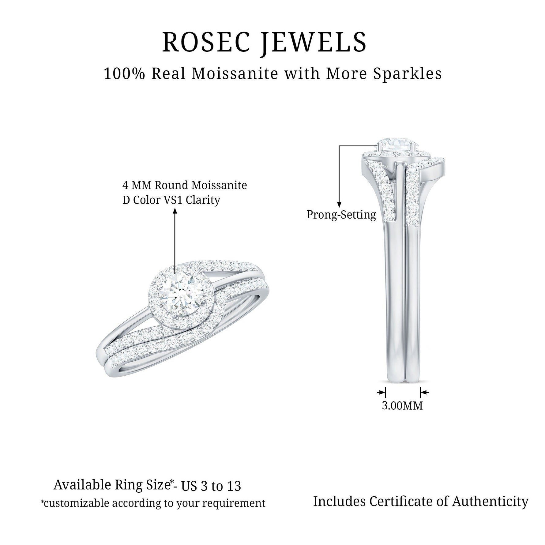 Round Moissanite Bypass Wedding Ring Set