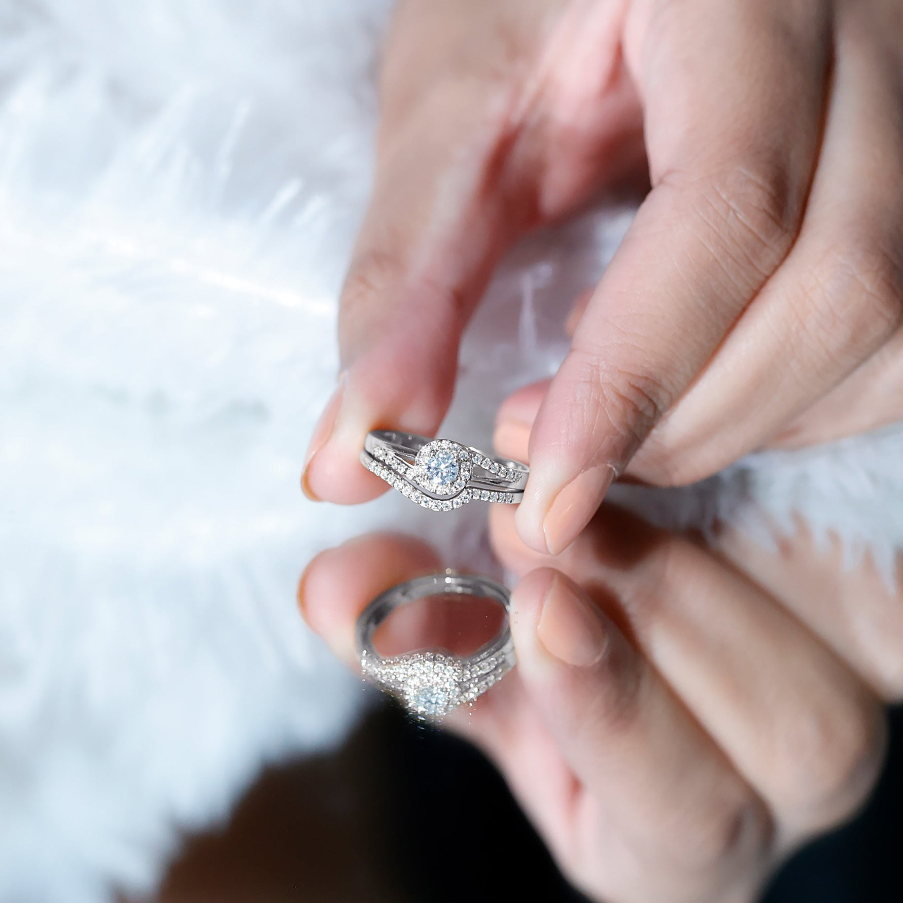 Round Moissanite Bypass Wedding Ring Set