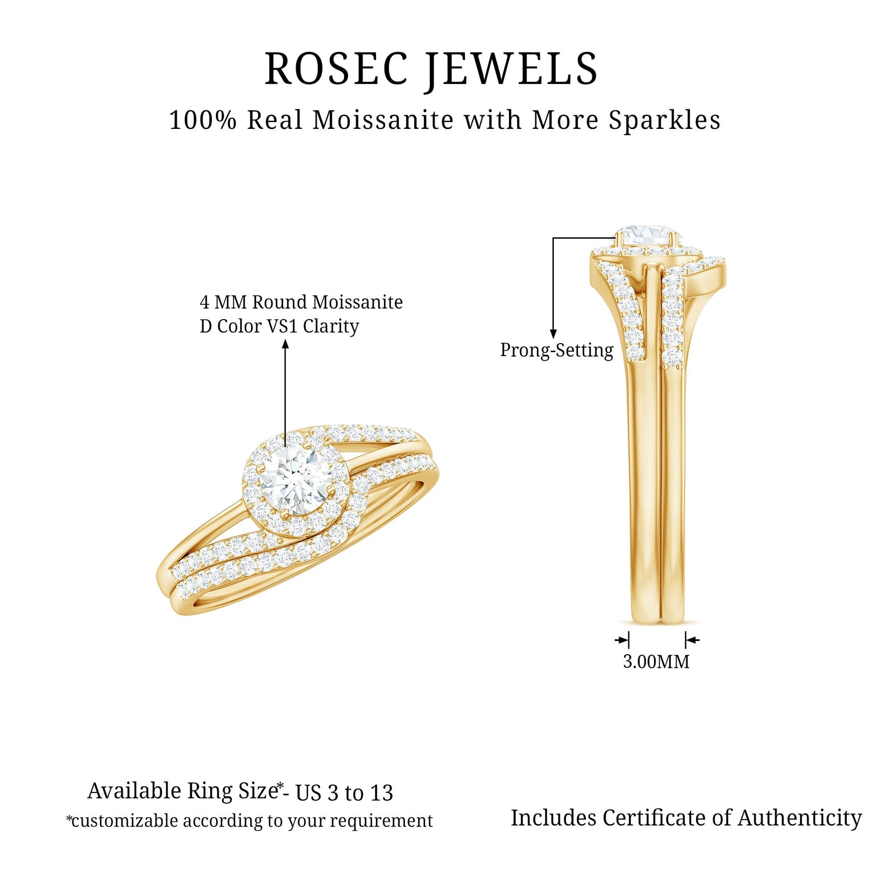 Round Moissanite Bypass Wedding Ring Set