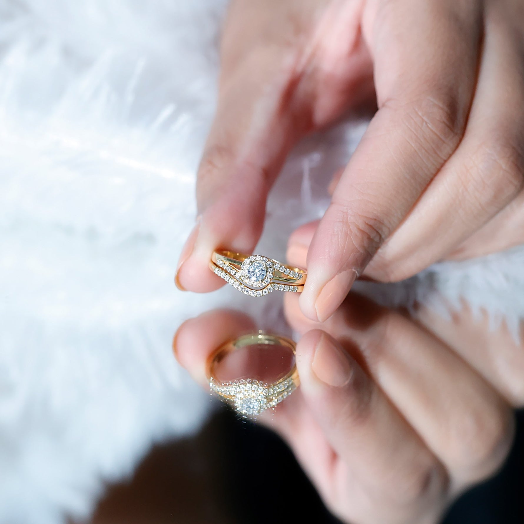 Round Moissanite Bypass Wedding Ring Set