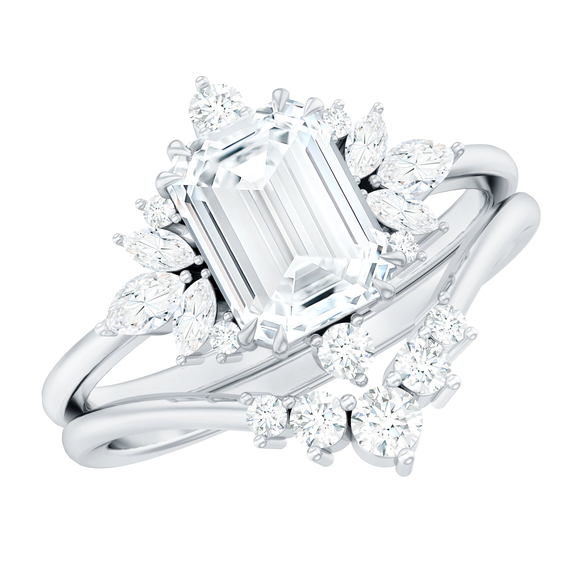 Designer Emerald Cut Moissanite Wedding Ring Set for Women
