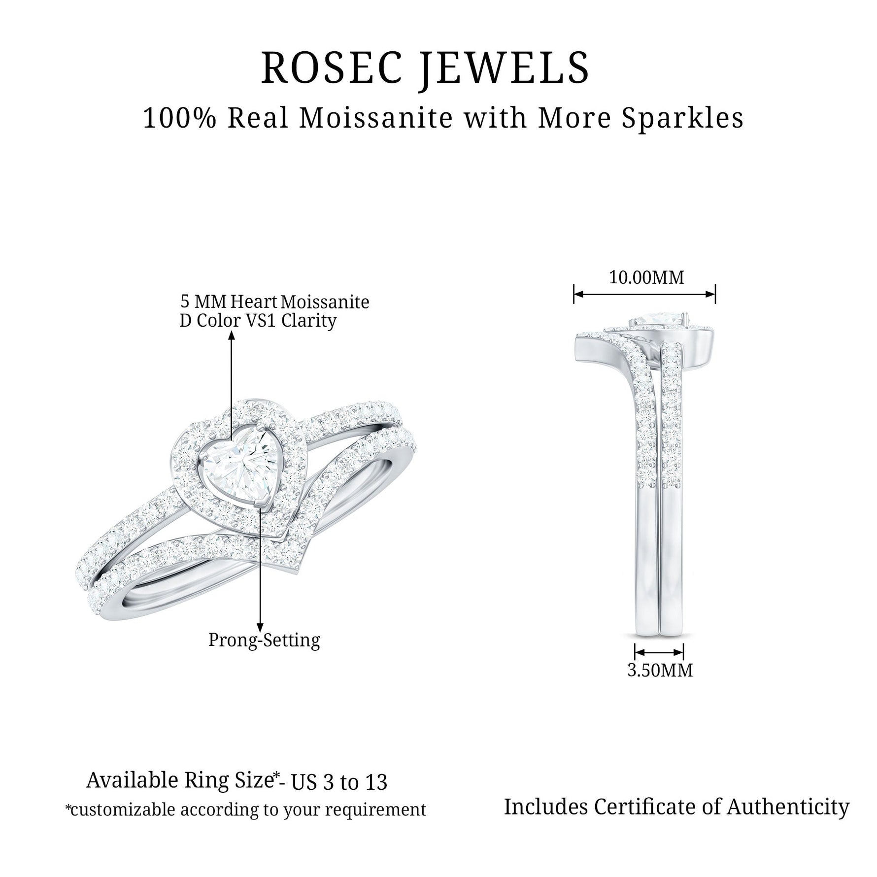 Heart Shape Moissanite Wedding Ring Set For Women