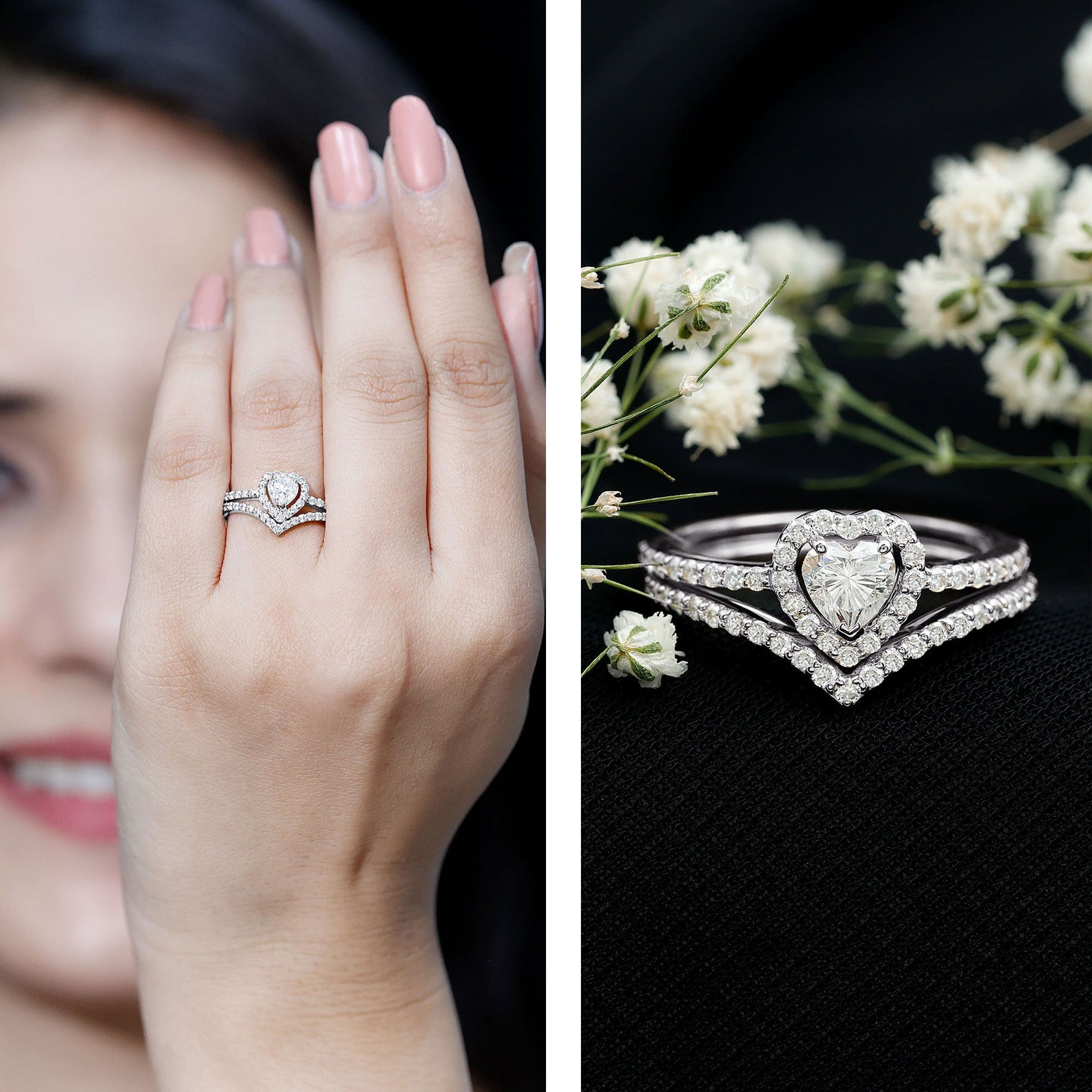 Heart Shape Moissanite Wedding Ring Set For Women