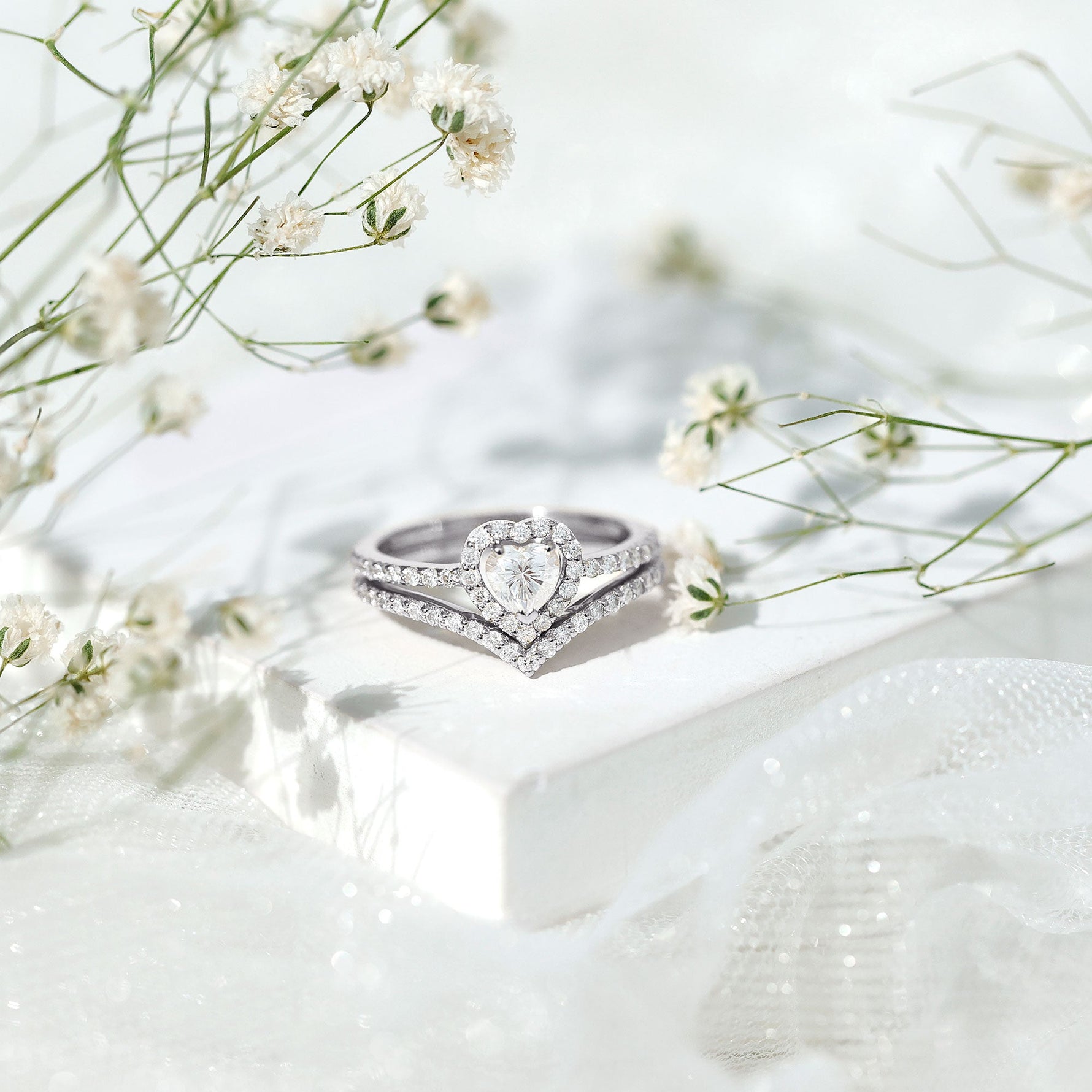 Heart Shape Moissanite Wedding Ring Set For Women