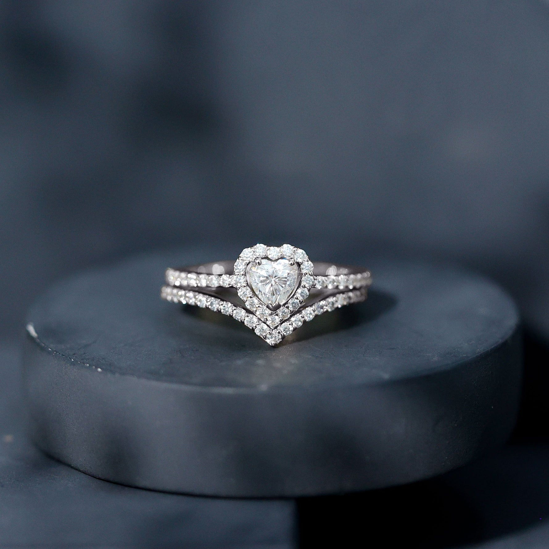 Heart Shape Moissanite Wedding Ring Set For Women