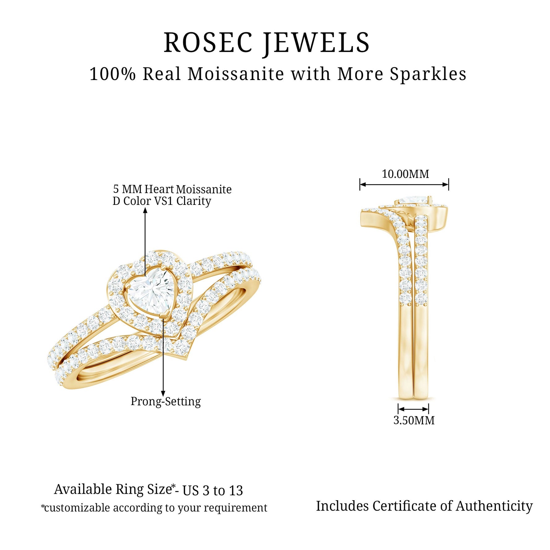 Heart Shape Moissanite Wedding Ring Set For Women