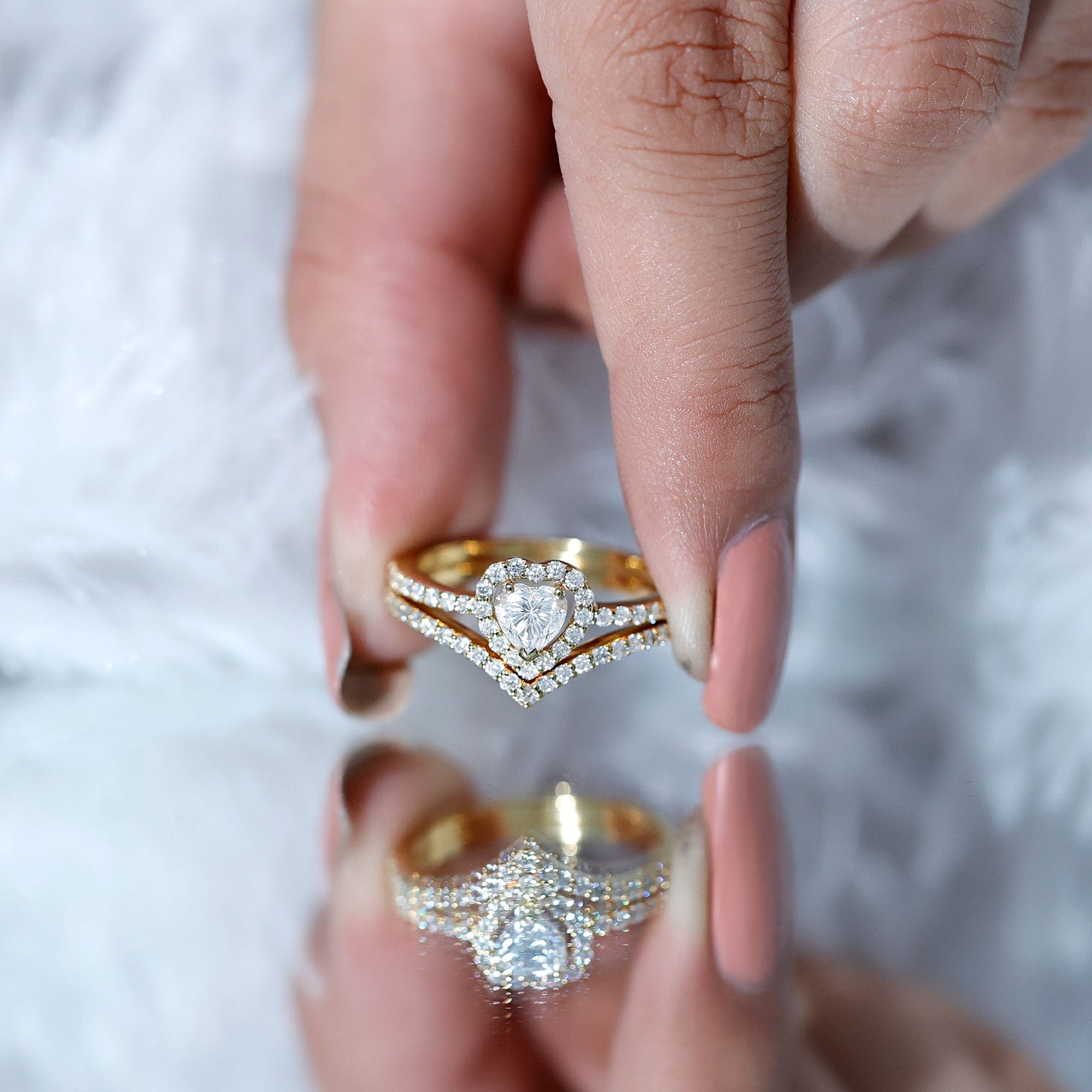 Heart Shape Moissanite Wedding Ring Set For Women