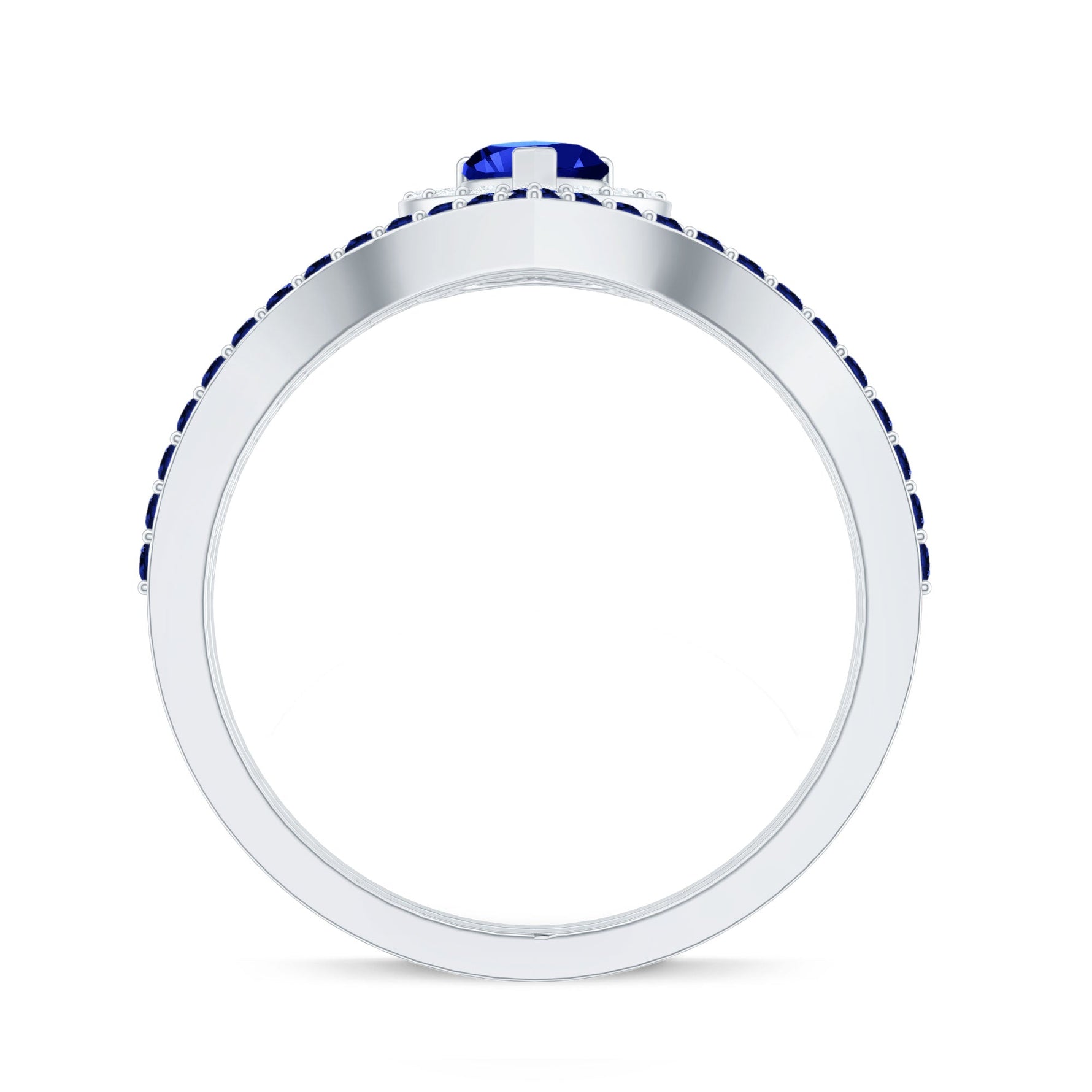 1 CT Created Blue Sapphire and Diamond Heart Wedding Ring Set