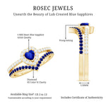 1 CT Created Blue Sapphire and Diamond Heart Wedding Ring Set