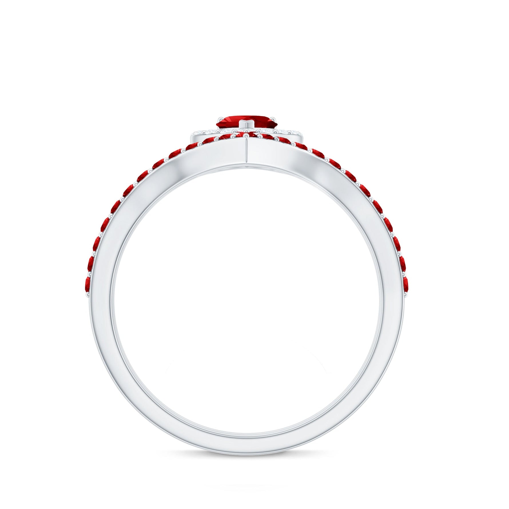 Lab Created Ruby and Diamond Heart Wedding Ring Set