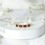 Natural Garnet Half Eternity Ring in Yellow Gold Plated Silver