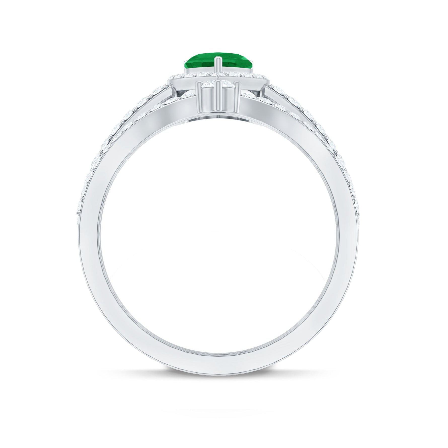 Real Emerald and Diamond Heart Wedding Ring Set with Certificate