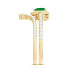 Real Emerald and Diamond Heart Wedding Ring Set with Certificate