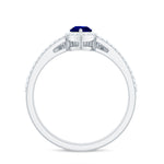 Certified Pear Cut Lab Created Blue Sapphire Designer Wedding Rings Set with Diamond