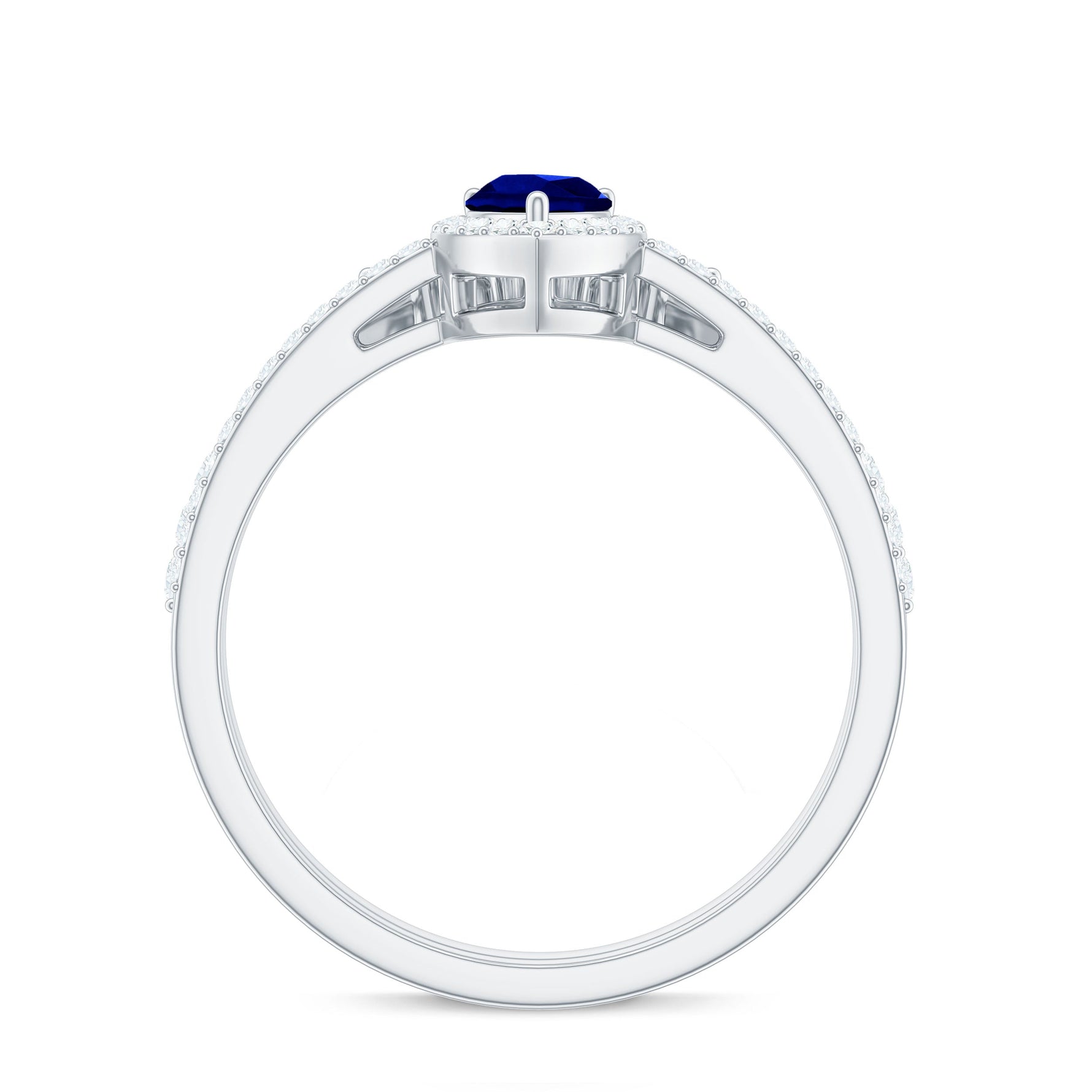 Certified Pear Cut Lab Created Blue Sapphire Designer Wedding Rings Set with Diamond