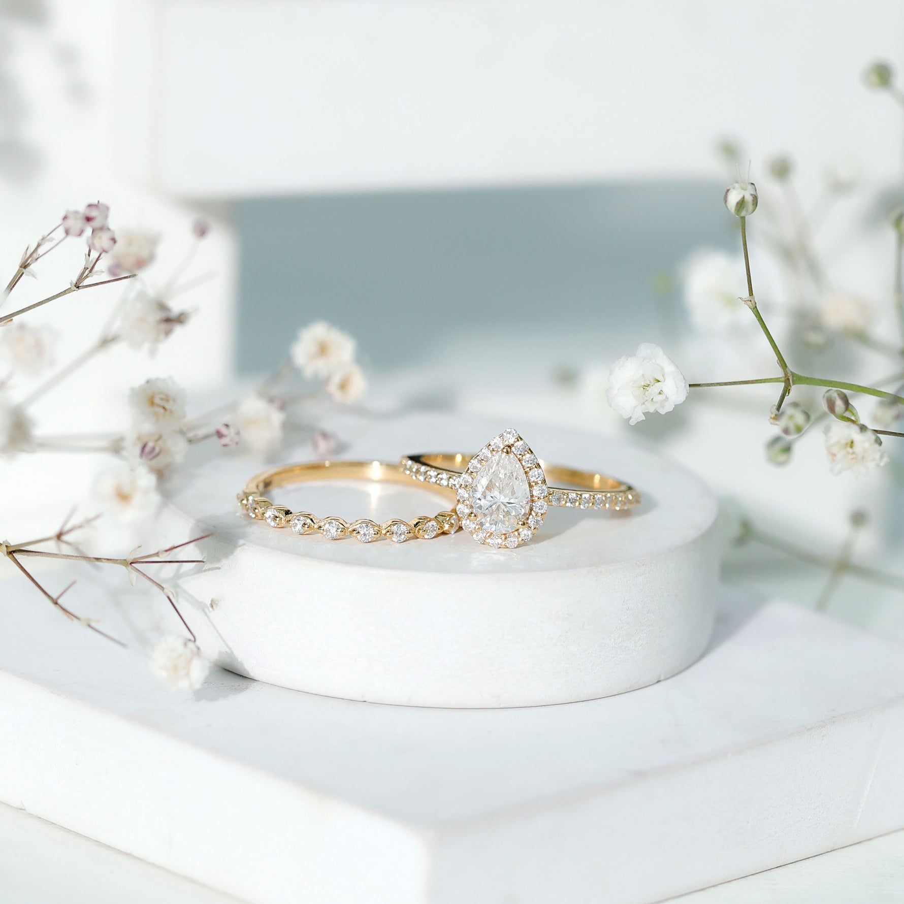 1.75 CT Moissanite Teardrop Wedding Ring Set with Halo