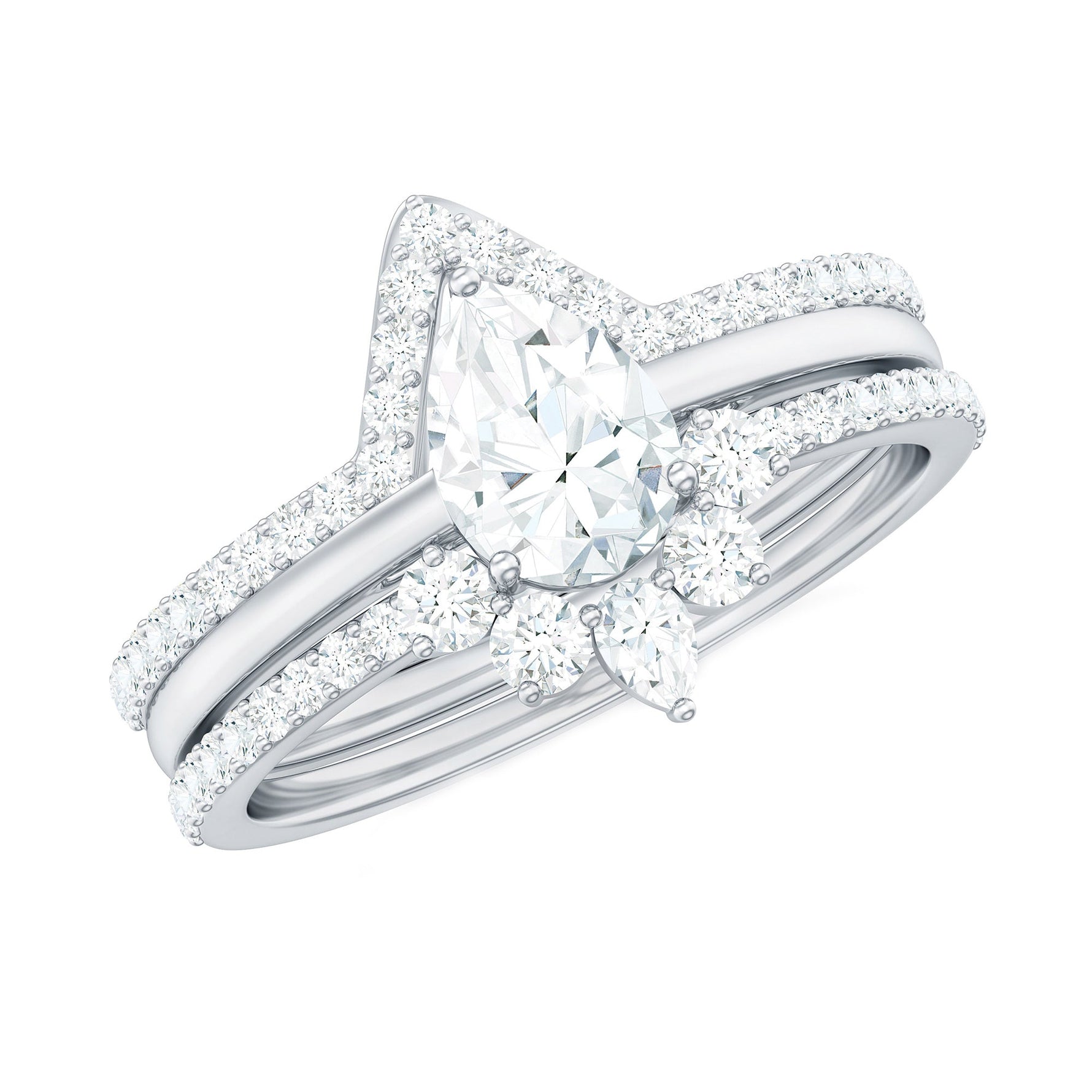 Brilliant Cut Moissanite Trio Wedding Ring Set For Women