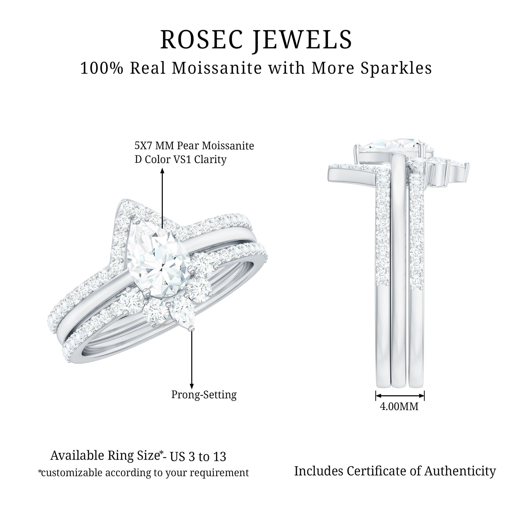 Brilliant Cut Moissanite Trio Wedding Ring Set For Women