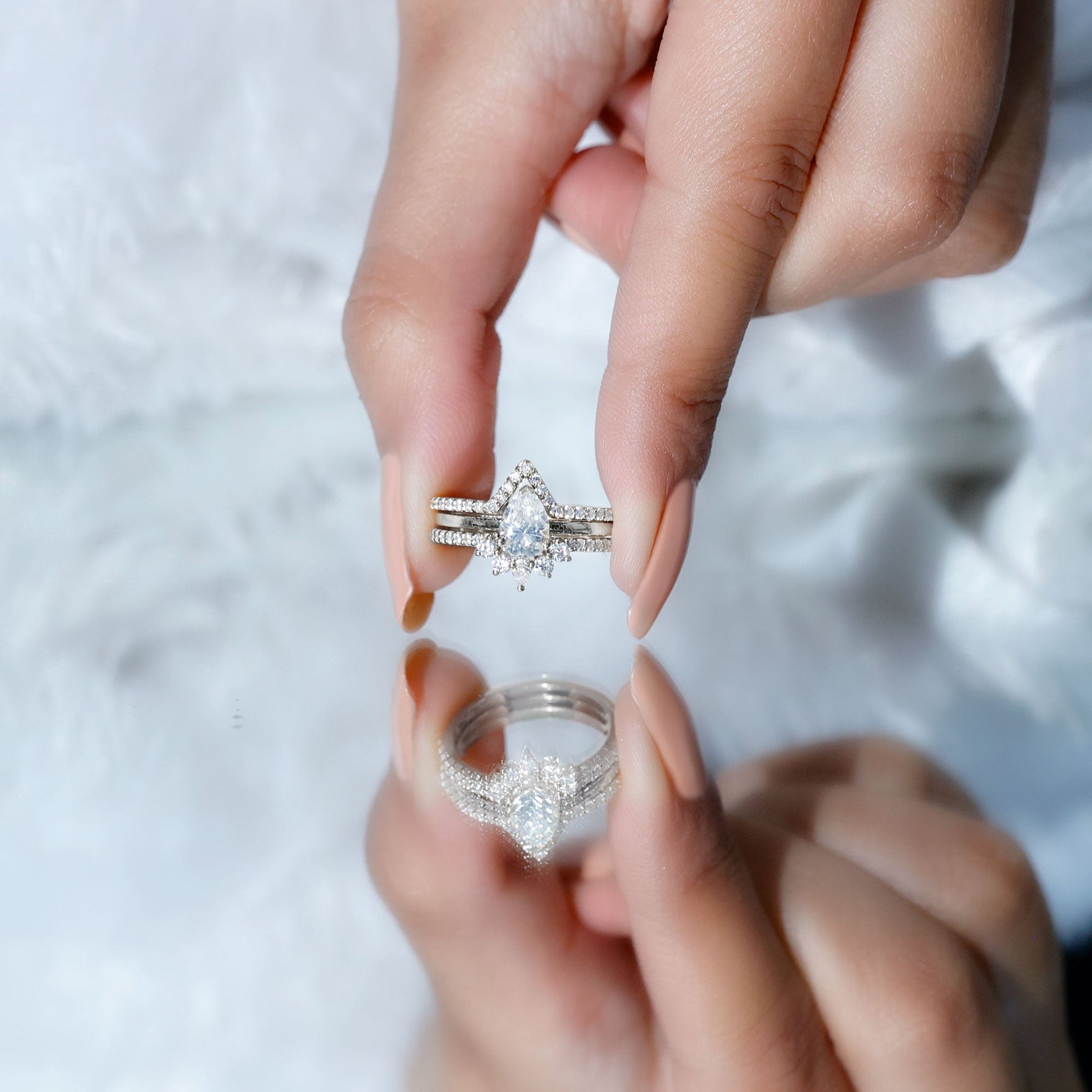 Brilliant Cut Moissanite Trio Wedding Ring Set For Women