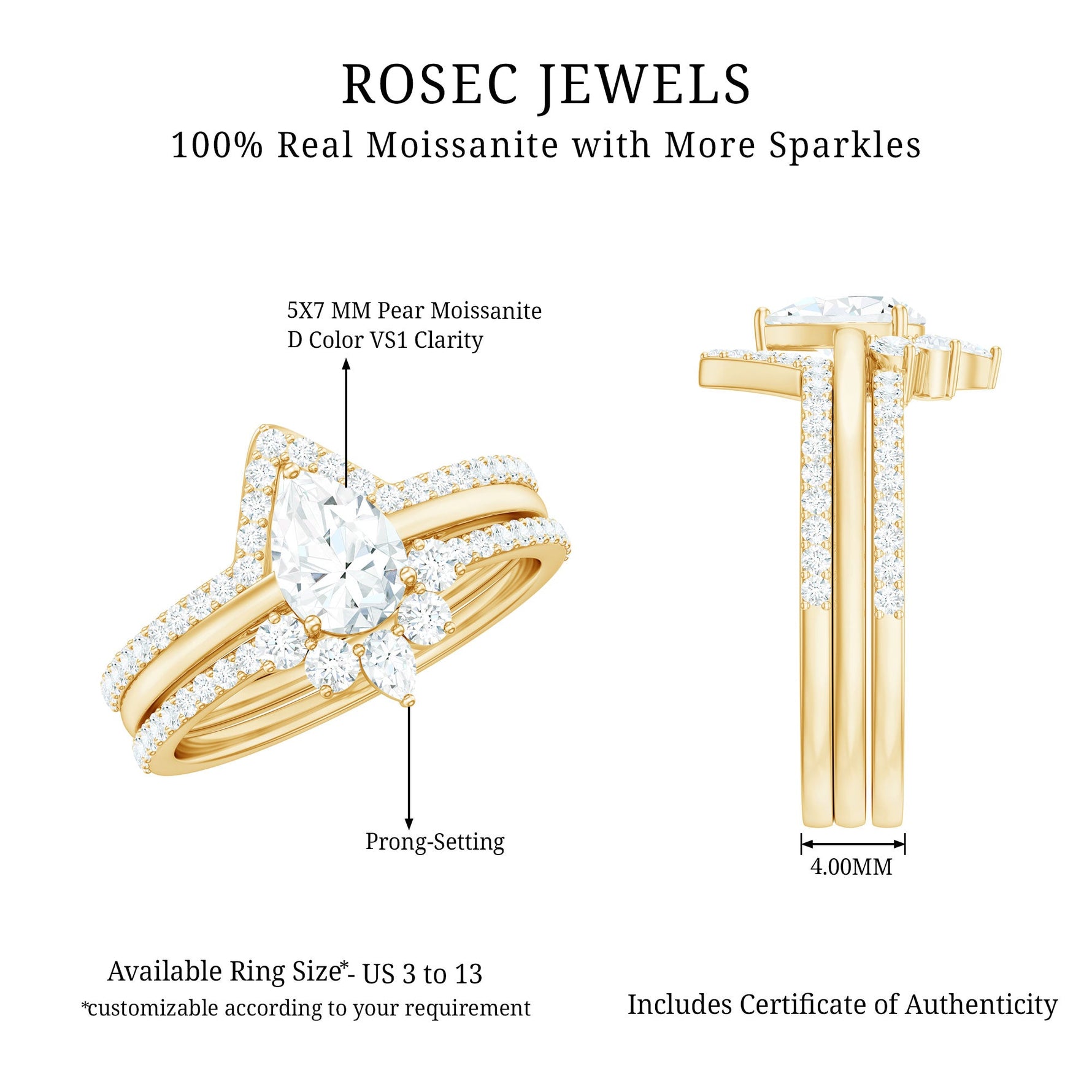 Brilliant Cut Moissanite Trio Wedding Ring Set For Women