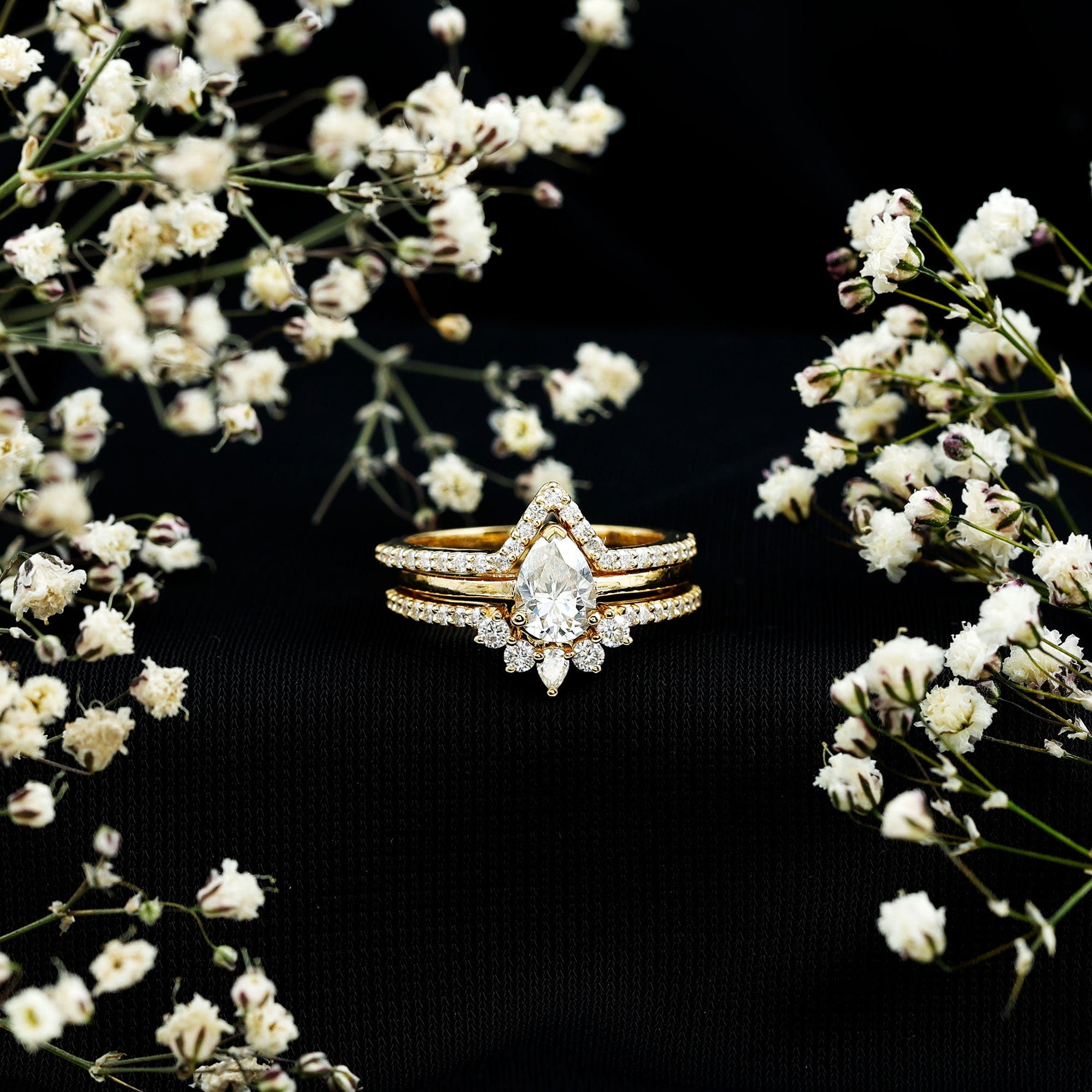 Brilliant Cut Moissanite Trio Wedding Ring Set For Women