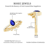 Created Blue Sapphire and Diamond Vintage Inspired Wedding Ring Set