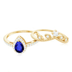 Created Blue Sapphire and Diamond Vintage Inspired Wedding Ring Set