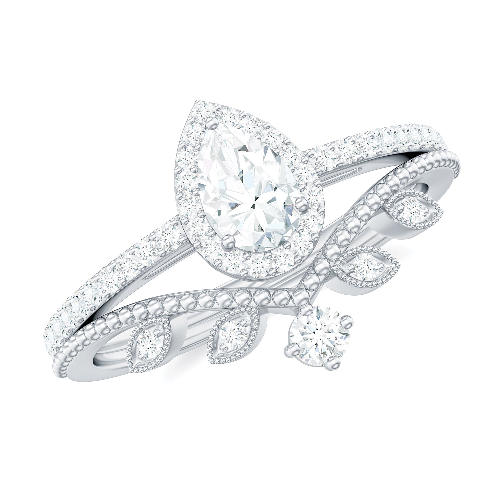 Vintage Style Moissanite Teardrop Wedding Ring Set