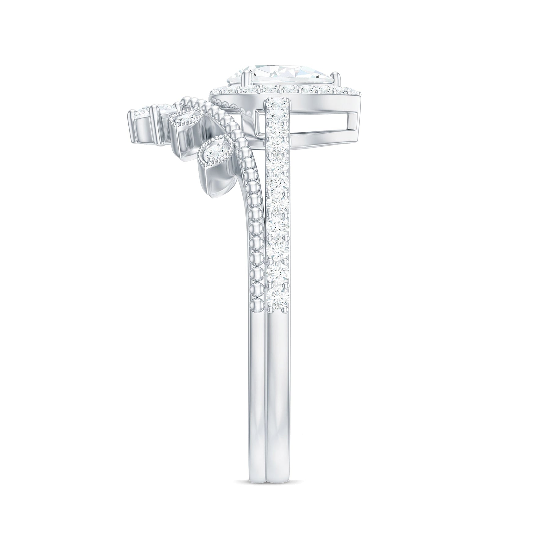 Vintage Style Moissanite Teardrop Wedding Ring Set