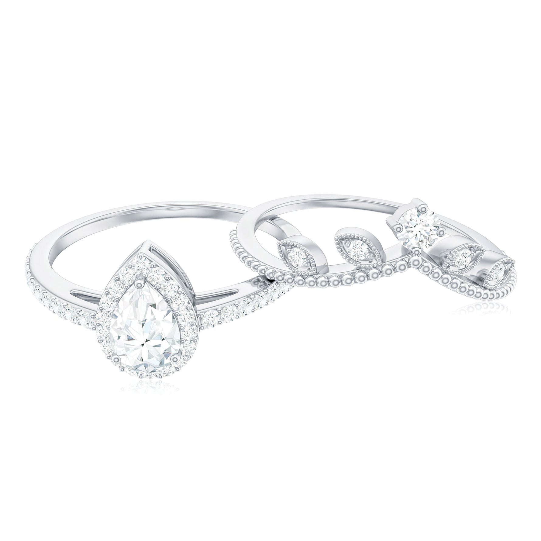 Vintage Style Moissanite Teardrop Wedding Ring Set