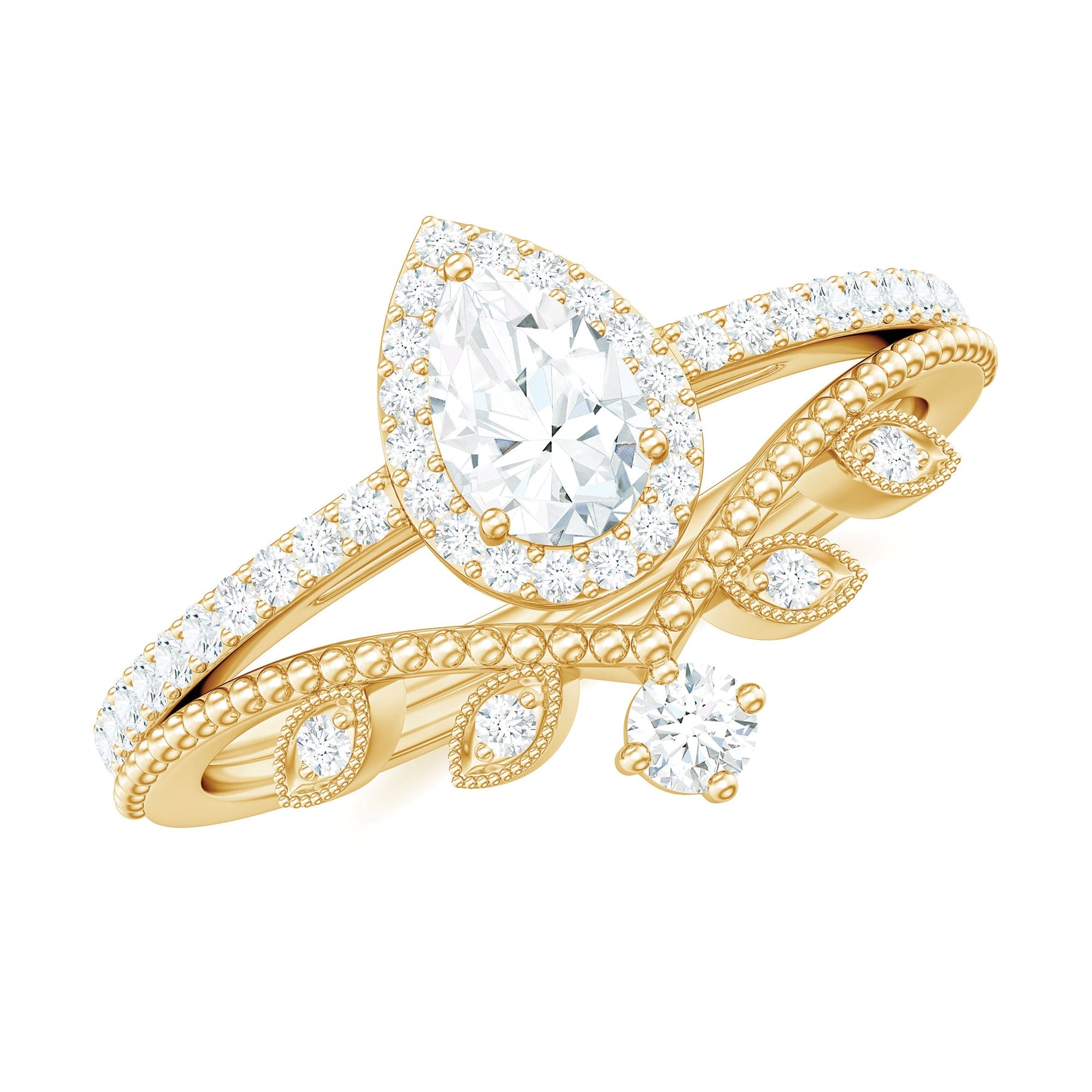 Vintage Style Moissanite Teardrop Wedding Ring Set