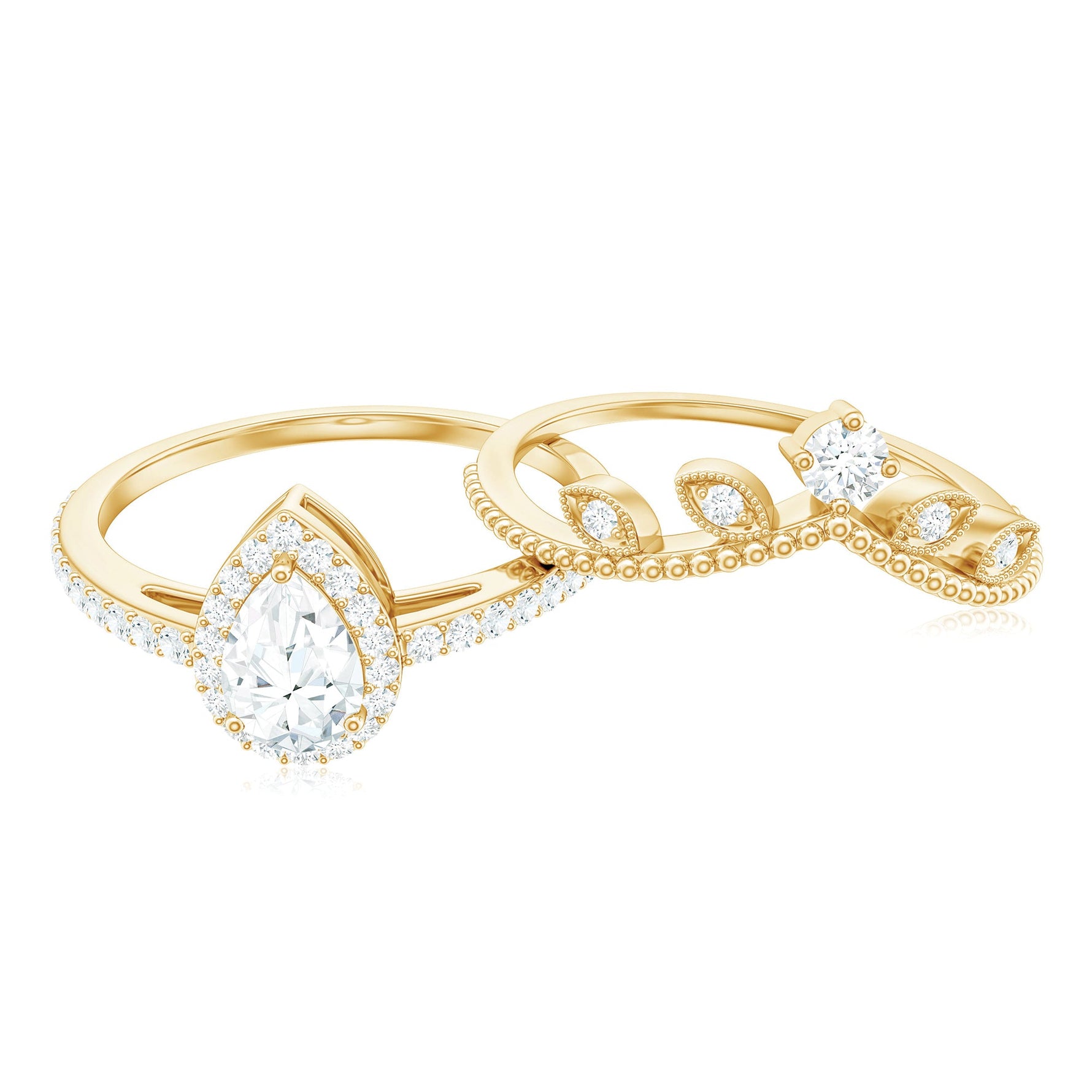 Vintage Style Moissanite Teardrop Wedding Ring Set