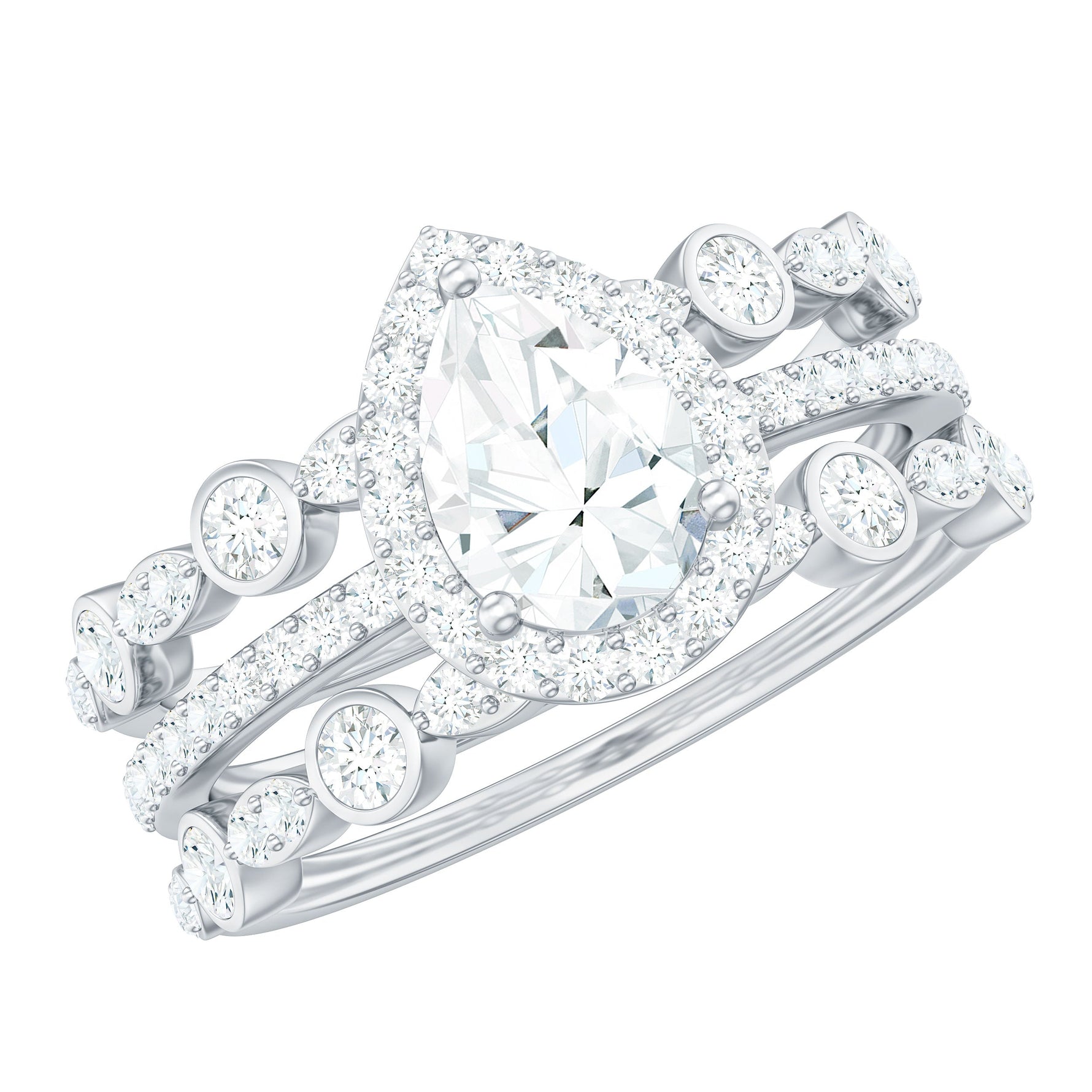 2.25 CT Teardrop Zircon Trio Wedding Ring Set in Gold