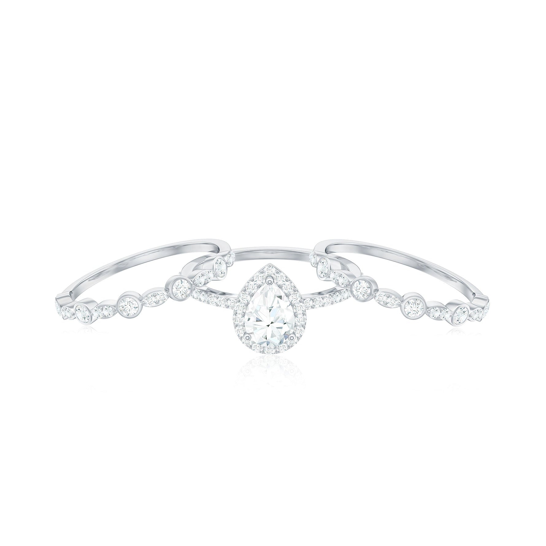 2.25 CT Teardrop Zircon Trio Wedding Ring Set in Gold