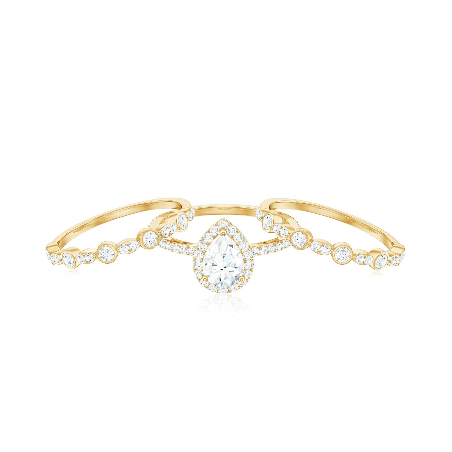 2.25 CT Teardrop Zircon Trio Wedding Ring Set in Gold